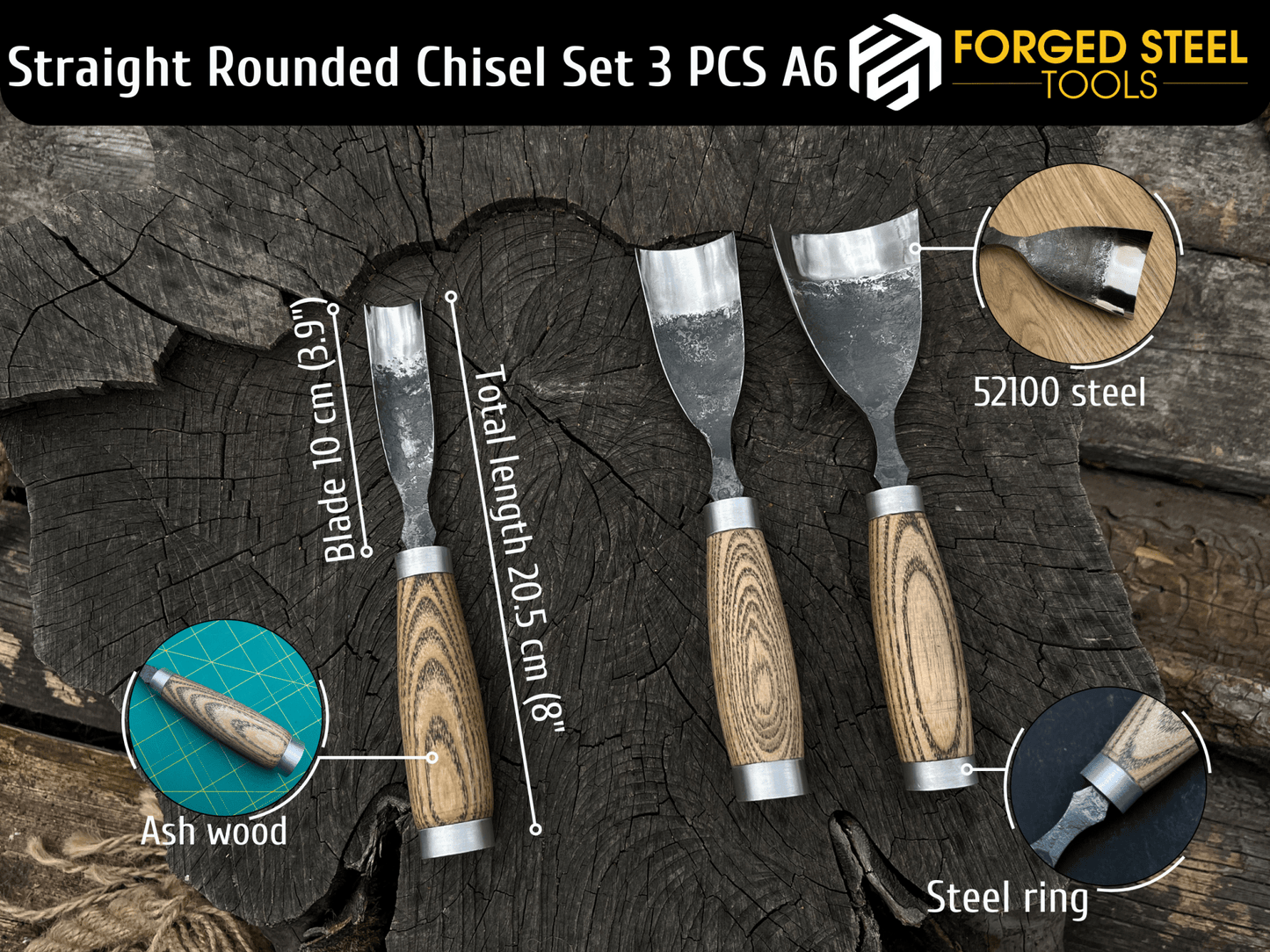 3-Piece Straight Rounded Chisel Set