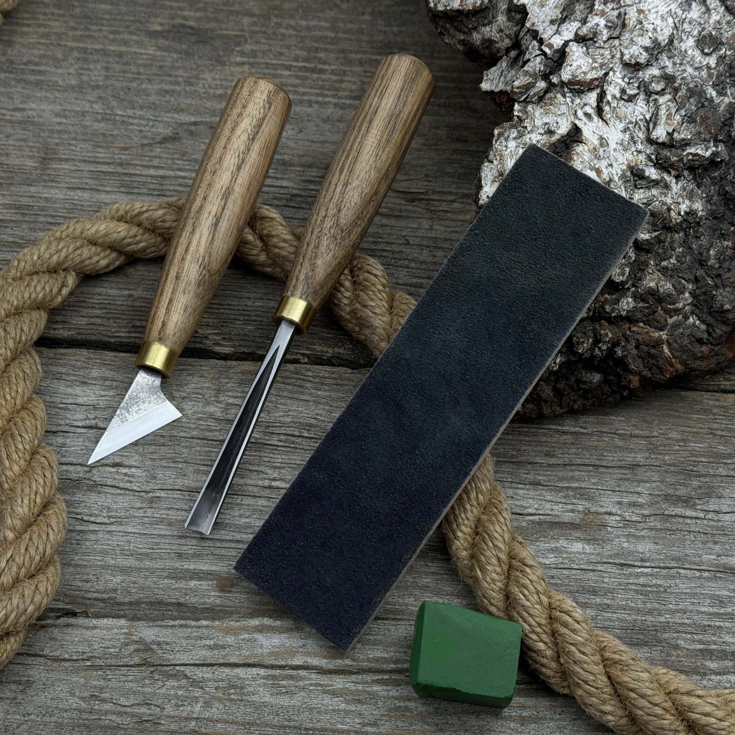 3-Piece Wood Carving Tool Set with Leather Strop