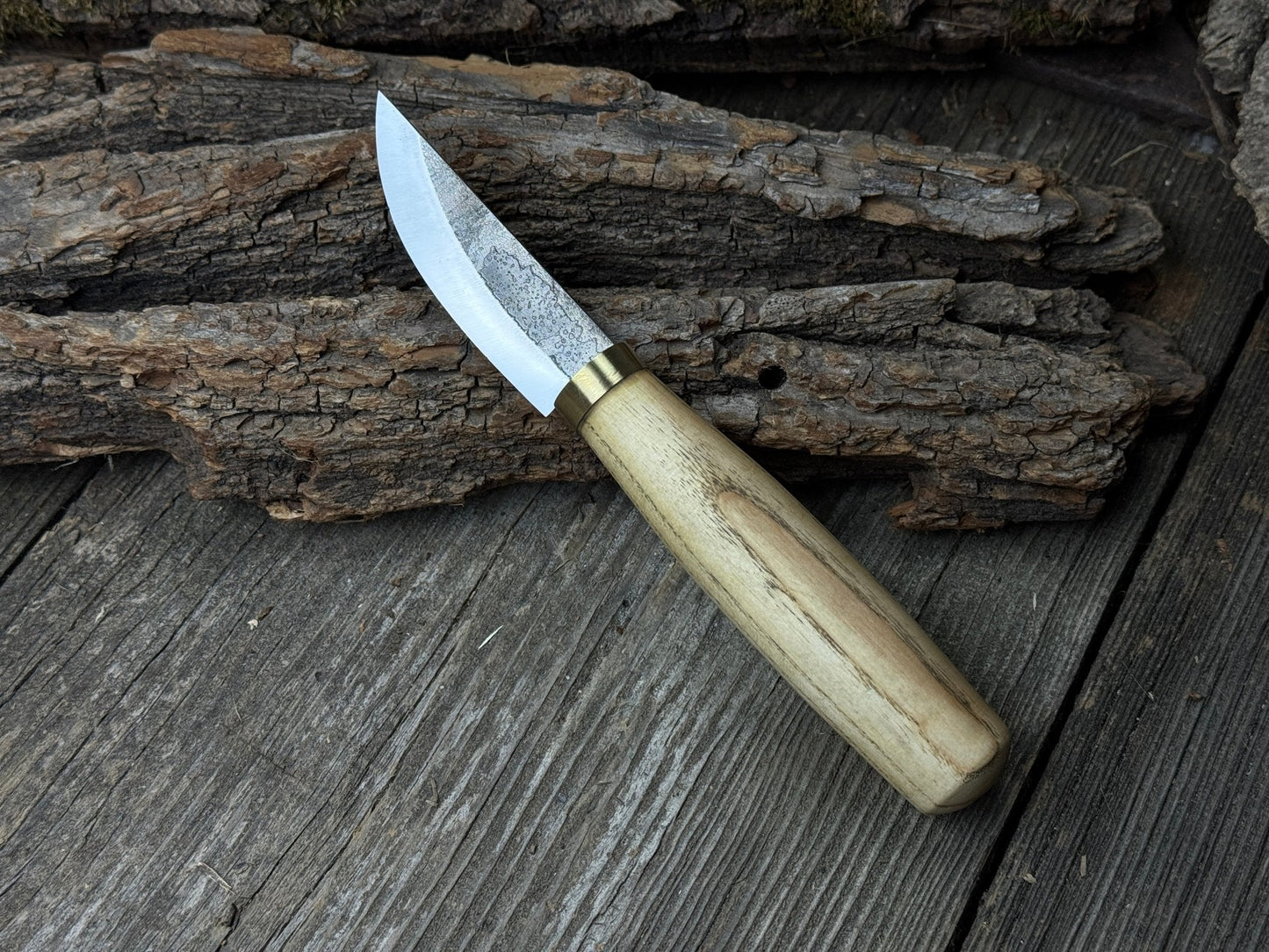 Hand-Forged Bushcraft Knife, 7.5 cm (2.9 inches) with leather sheath
