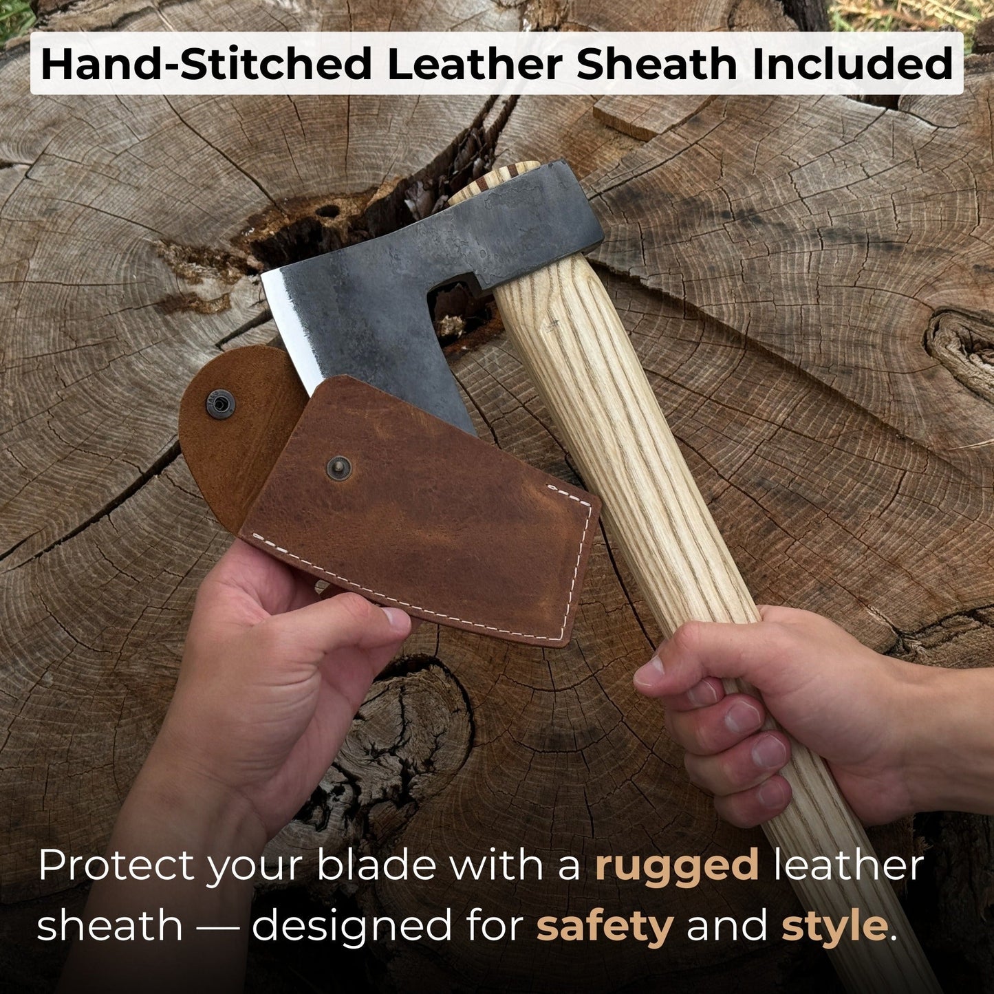 Hand-Forged Carpenter's Axe with Leather Sheath, 0.84 kg (1.85 lb)