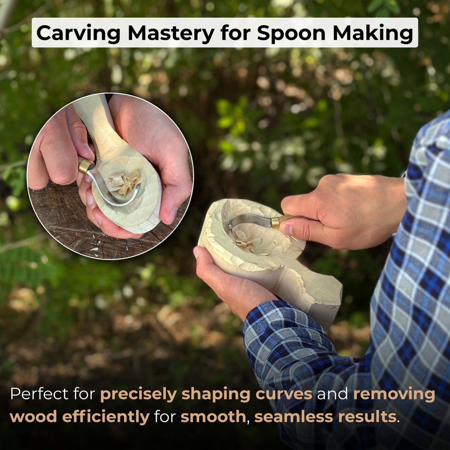 Spoon Carving Hook Knife with Leather Sheath, 3.5 cm (1.38 inches)