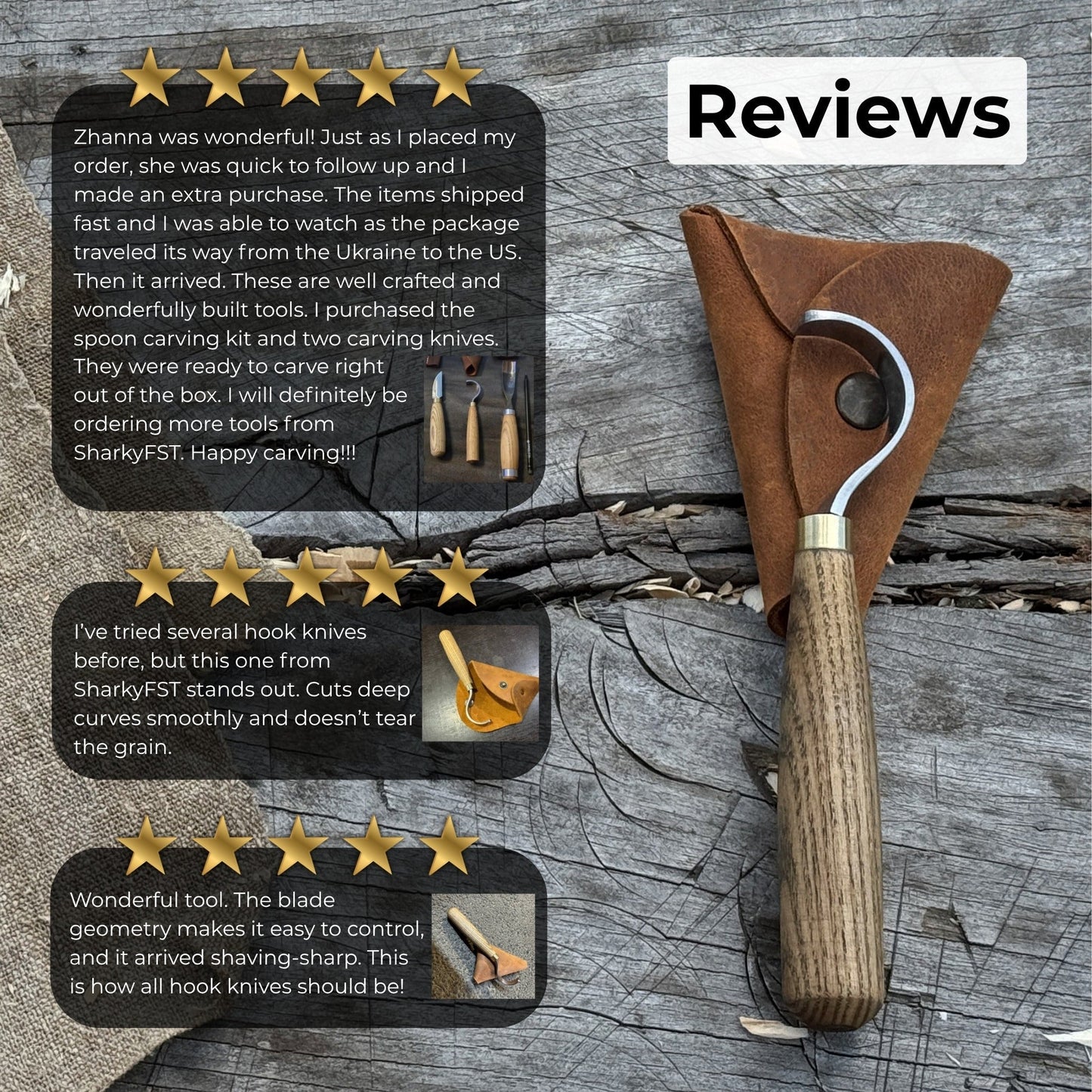 Spoon Carving Hook Knife with Leather Sheath, 3.5 cm (1.38 inches)