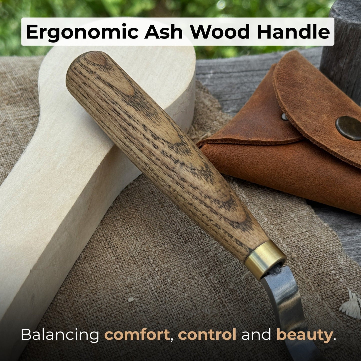 Spoon Carving Hook Knife with Leather Sheath, 3.5 cm (1.38 inches)