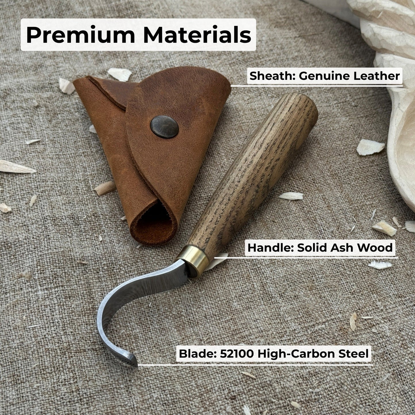 Spoon Carving Hook Knife with Leather Sheath, 3.5 cm (1.38 inches)