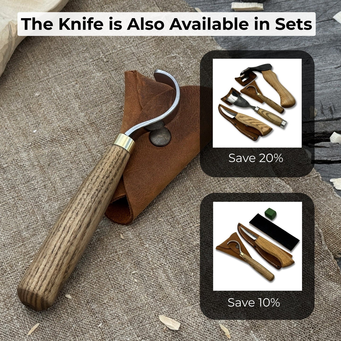 Spoon Carving Hook Knife with Leather Sheath, 3.5 cm (1.38 inches)