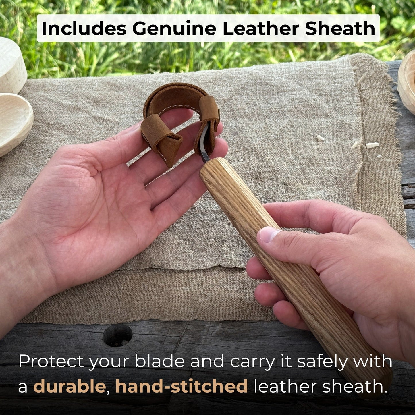 Spoon Carving Hook Knife, with Leather Sheath ⌀ 4.5 cm (1.77 inches)