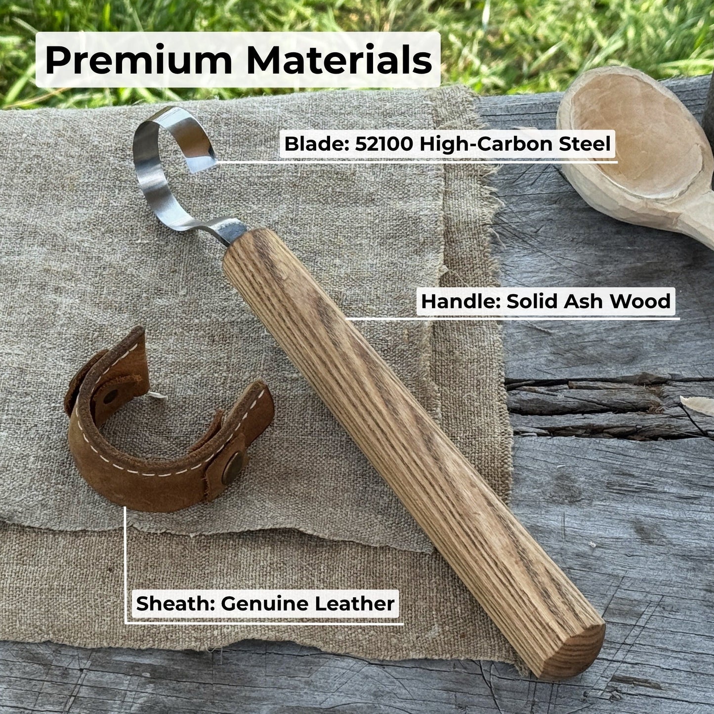 Spoon Carving Hook Knife, with Leather Sheath ⌀ 4.5 cm (1.77 inches)