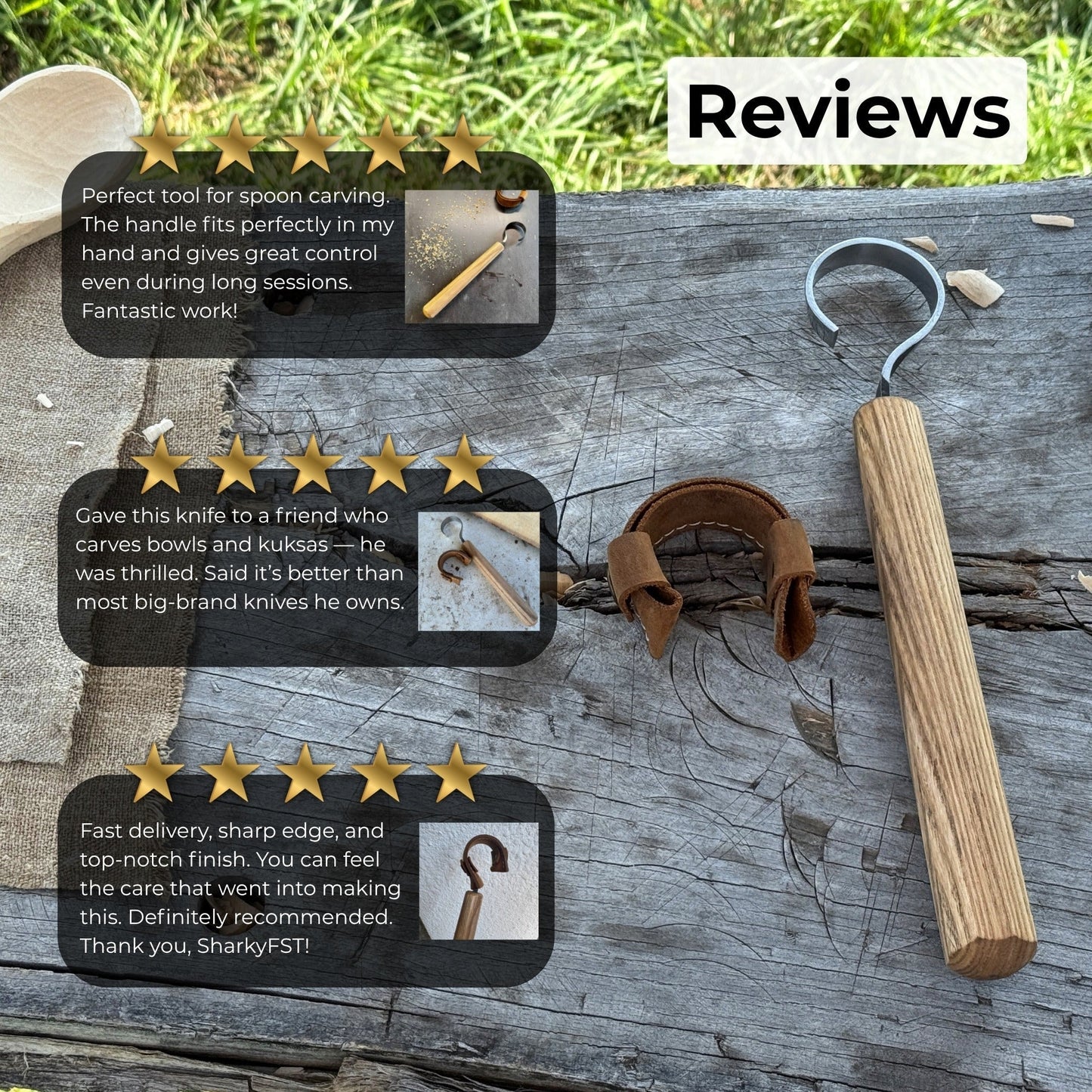 Spoon Carving Hook Knife, with Leather Sheath ⌀ 4.5 cm (1.77 inches)