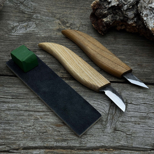 2-Piece Wood Carving Knife Set with Leather Strop