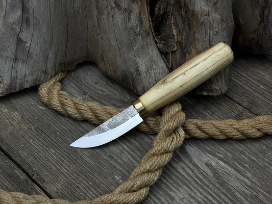 Hand-Forged Bushcraft Knife, 7.5 cm (2.9 inches) with leather sheath