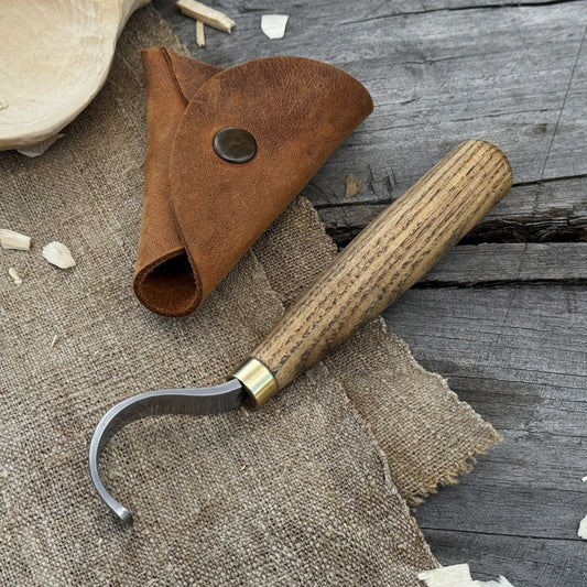 Spoon Carving Hook Knife with Leather Sheath, 3.5 cm (1.38 inches)