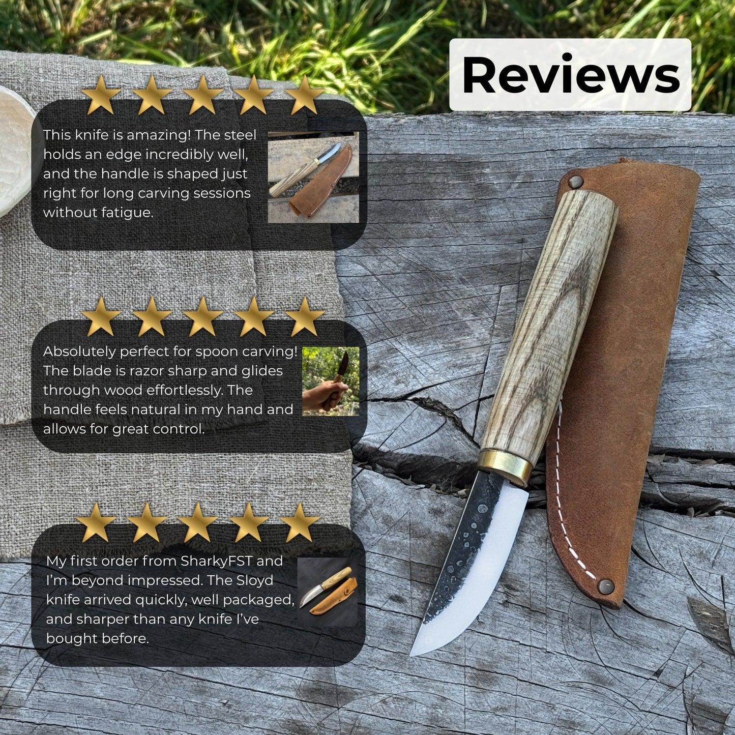 Whittling Sloyd Knife with Leather Sheath, 7.5 cm (2.95 inches) Blade